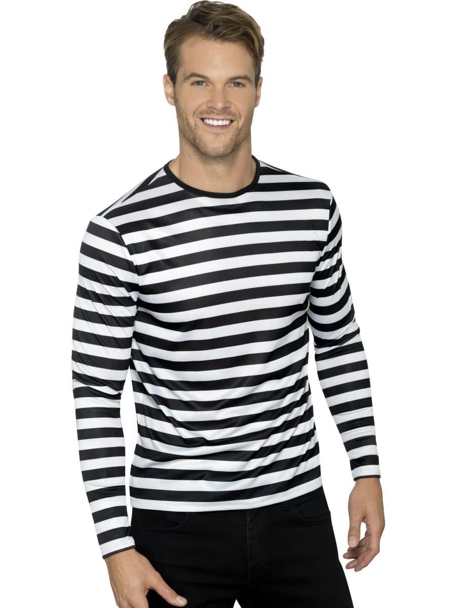 Stripy T-Shirt Black Unisex Fancy Dress Costume