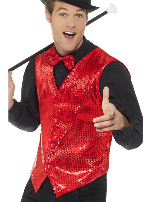 Sequin Waistcoat Red Men's Fancy Dress Costume