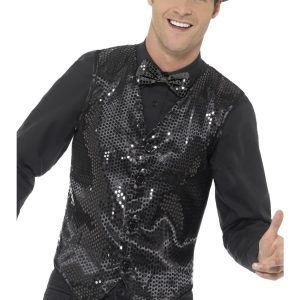 Sequin Waistcoat Black Men's Fancy Dress Costume