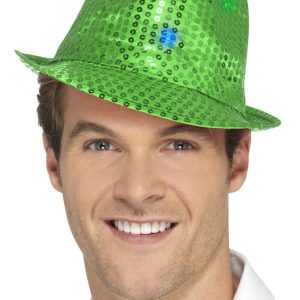 Light Up Sequin Trilby Hat Green