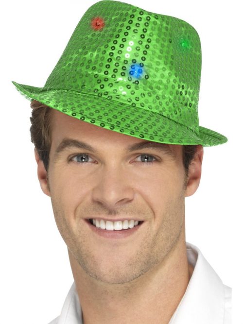 Light Up Sequin Trilby Hat Green