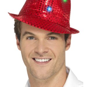 Light Up Sequin Trilby Hat Red
