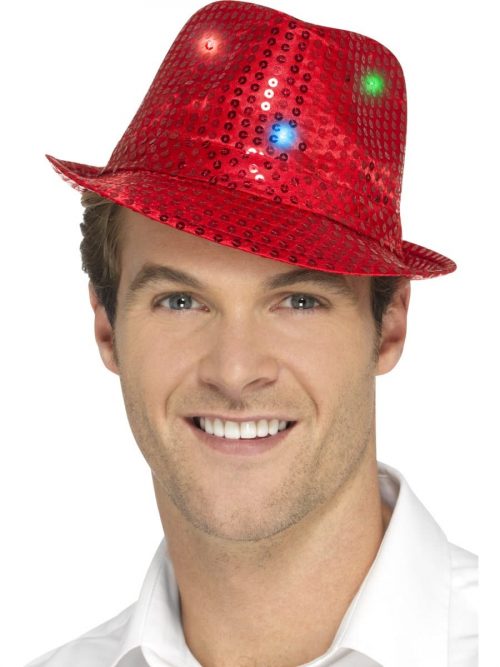 Light Up Sequin Trilby Hat Red