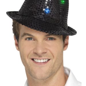 Light Up Sequin Trilby Hat, Black