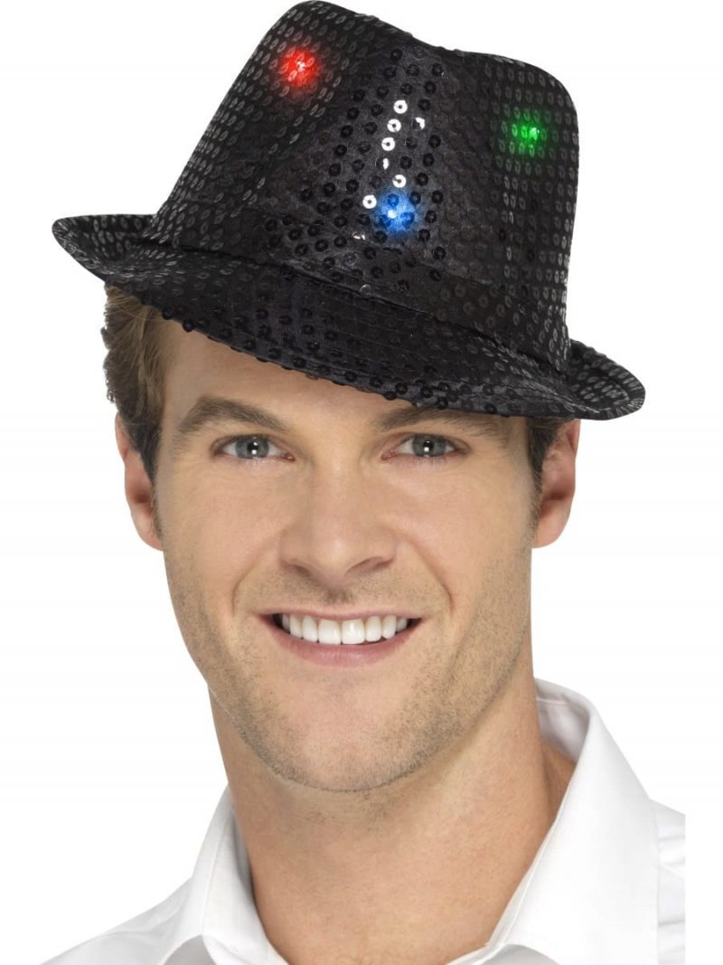 Light Up Sequin Trilby Hat, Black