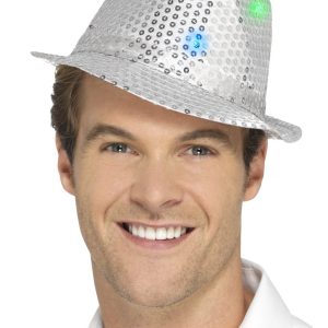 Light Up Sequin Trilby Hat Silver