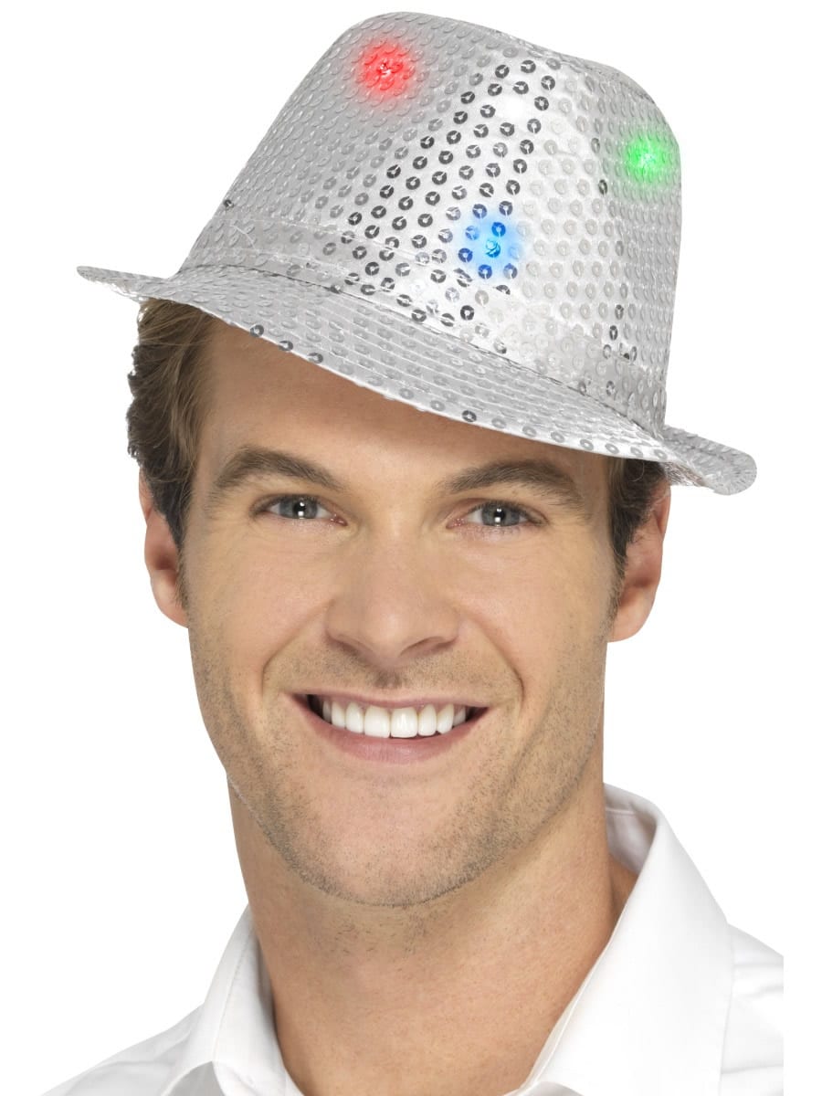 Light Up Sequin Trilby Hat Silver