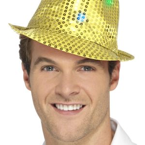 Light Up Sequin Trilby Hat Gold