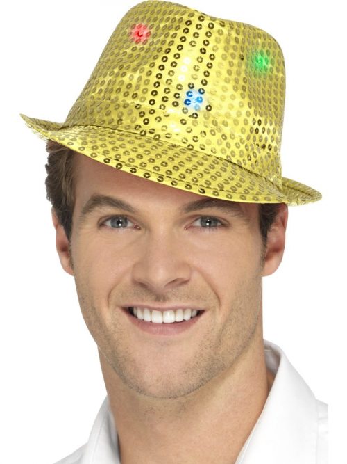 Light Up Sequin Trilby Hat Gold