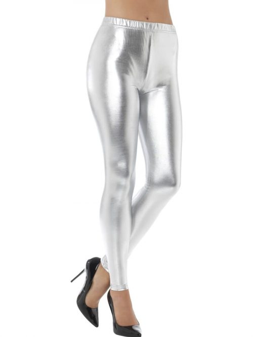 80's Metallic Disco Leggings Silver