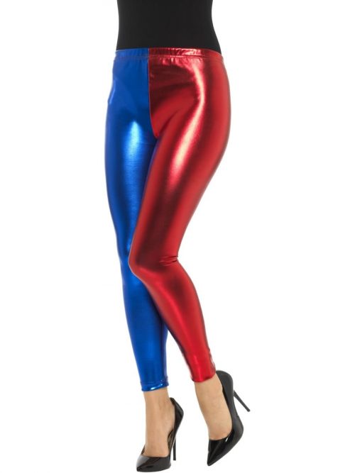 Harlequin Cosplay Leggings, Metallic, Blue/Red
