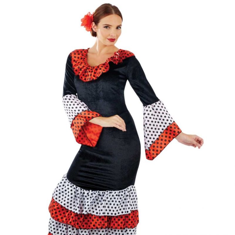 Spanish Flamenco Dancer Ladies Fancy Dress Costume - Image 2