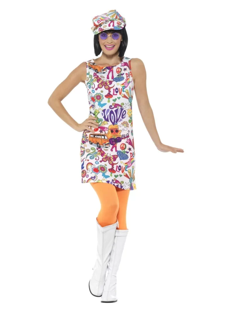 60's Groovy/Hippy Chick Ladies Fancy Dress Costume - Image 2