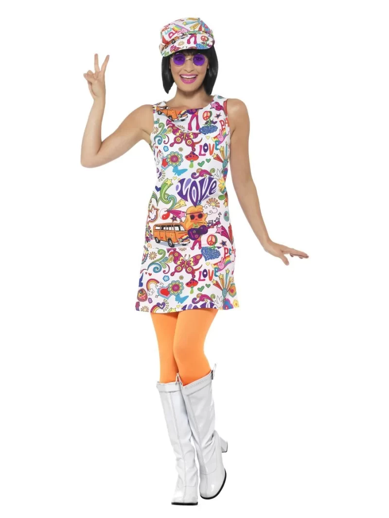 60's Groovy/Hippy Chick Ladies Fancy Dress Costume