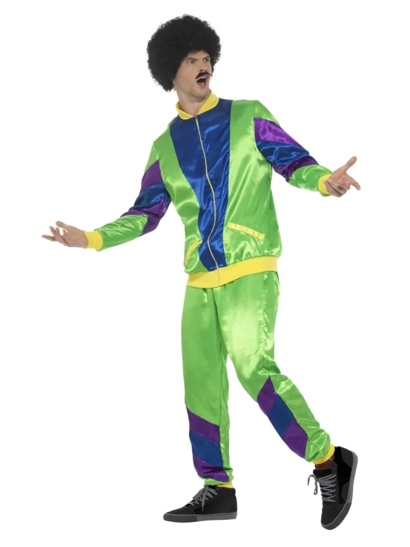80's Height of Fashion Shell Suit Green Men's Fancy Dress Costume - Image 2