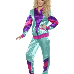 80's Height of Fashion Shell Suit Teal/Purple Ladies Fancy Dress Costume