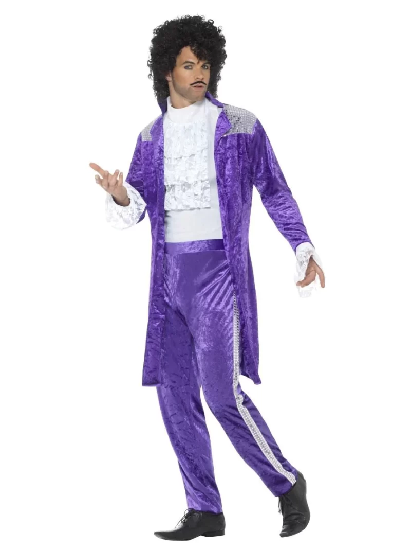 80's Purple Musician (Prince) Men's Fancy Dress Costume - Image 2