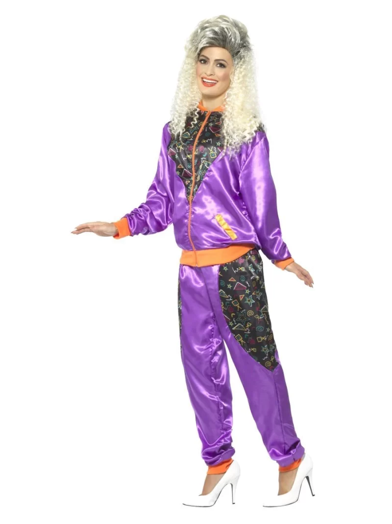 80's Purple Retro Shell Suit Ladies Fancy Dress Costume - Image 2