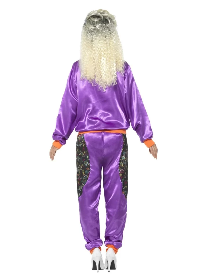 80's Purple Retro Shell Suit Ladies Fancy Dress Costume - Image 3