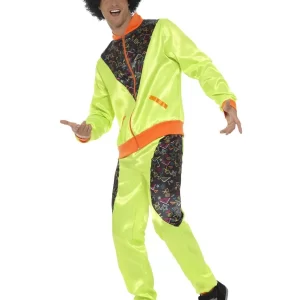 80's Neon Green Retro Shell Suit Men's Fancy Dress Costume - Image 2
