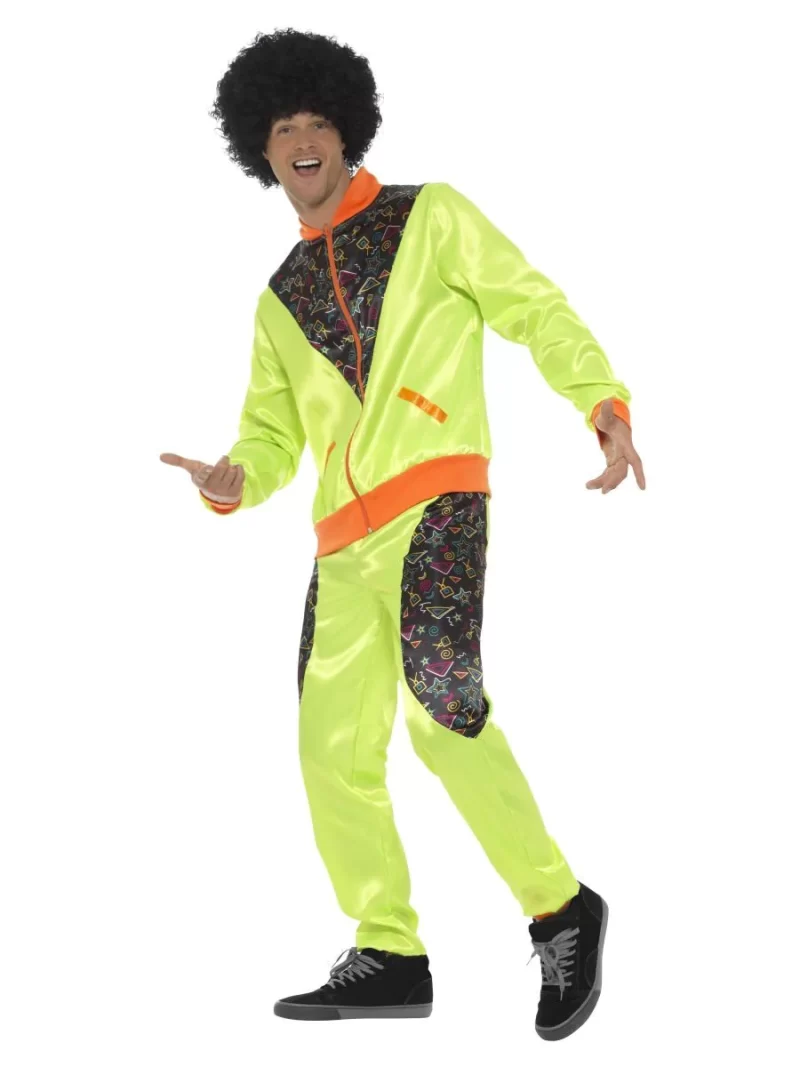 80's Neon Green Retro Shell Suit Men's Fancy Dress Costume - Image 2