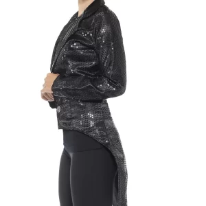 Sequin Tailcoat Jacket Black Ladies Fancy Dress Costume - Image 2