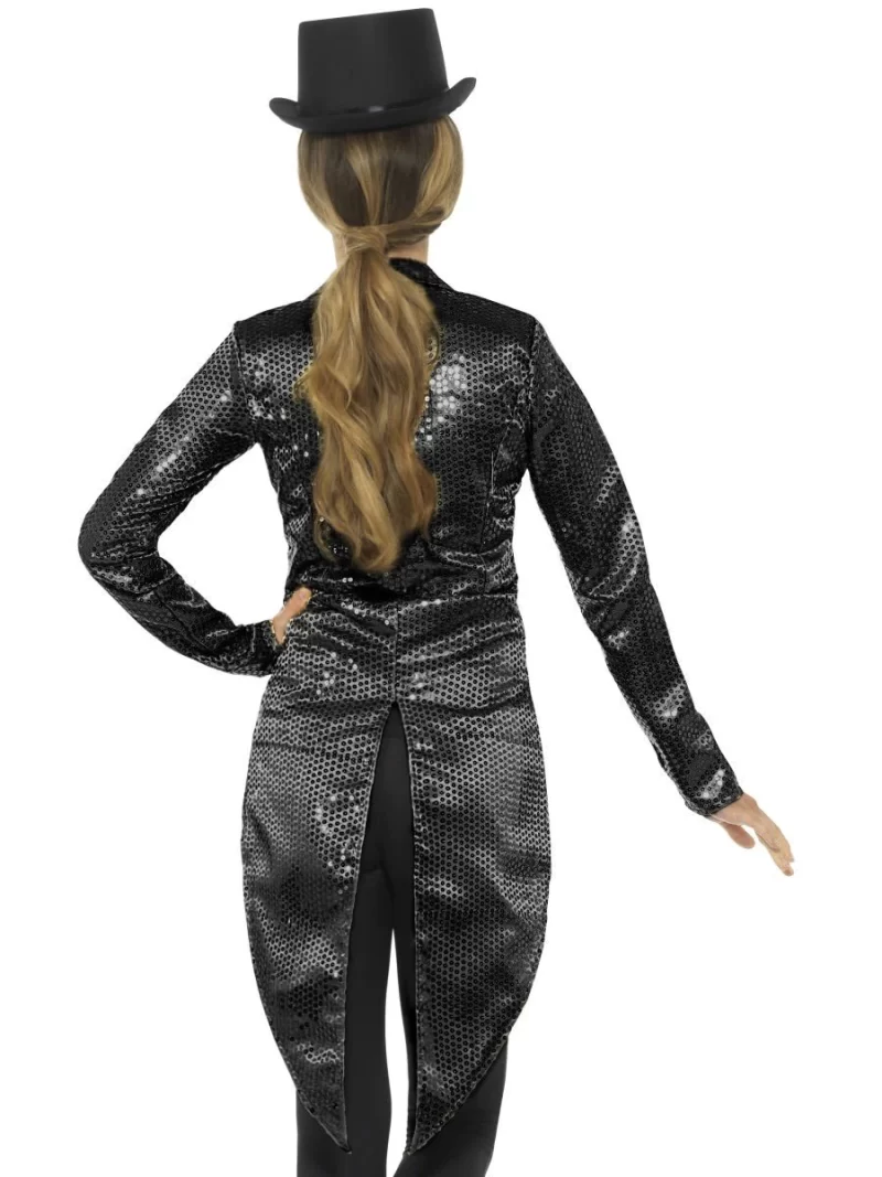 Sequin Tailcoat Jacket Black Ladies Fancy Dress Costume - Image 3