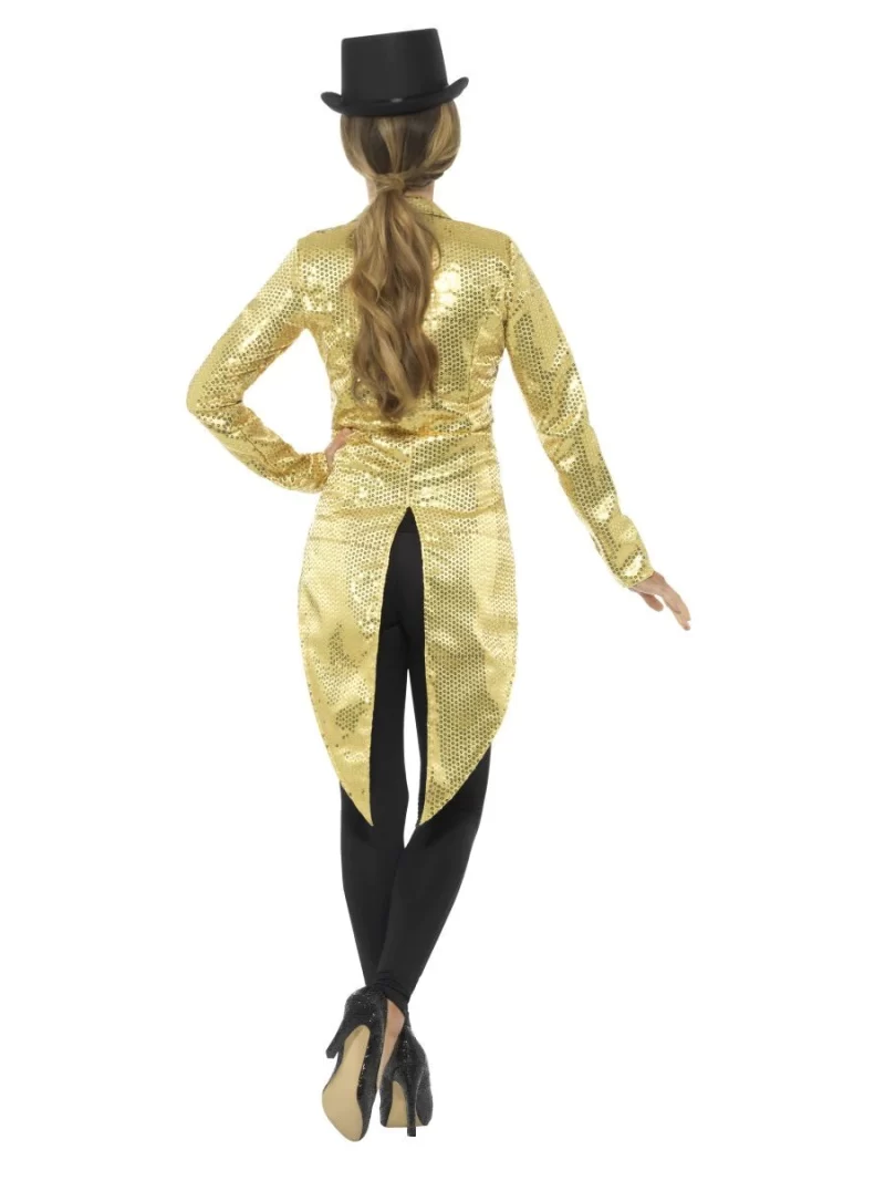 Sequin Tailcoat Jacket Gold Ladies Fancy Dress Costume - Image 3