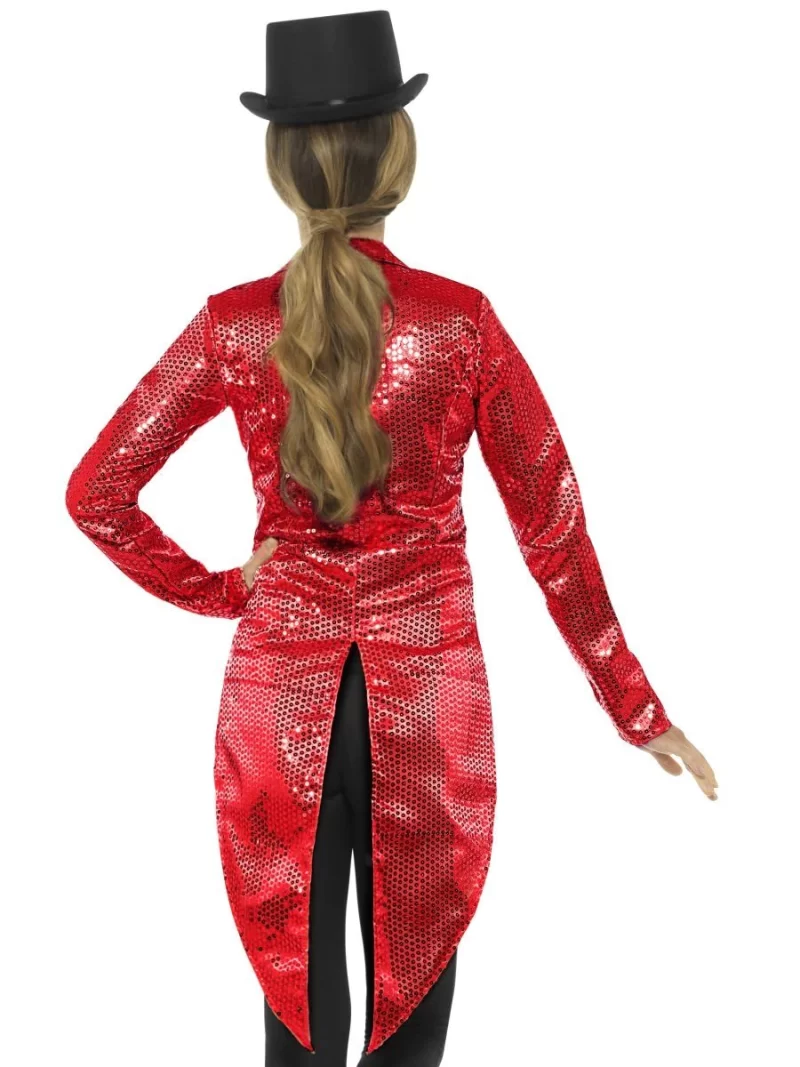 Sequin Tailcoat Jacket Red Ladies Fancy Dress Costume - Image 3