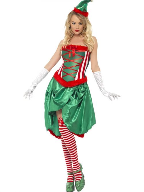 Fever Elf Burlesque Ladies Christmas Fancy Dress Costume