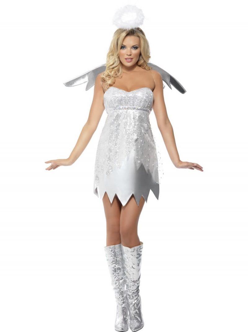 Fever Angel Shimmer Ladies Christmas Fancy Dress Costume