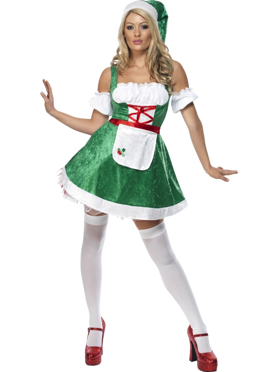 Fever Christmas Maid Green Ladies Christmas Fancy Dress Costume