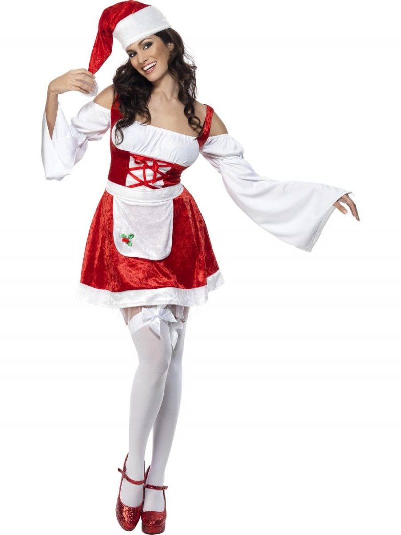 Fever Christmas Maid Red Ladies Christmas Fancy Dress Costume