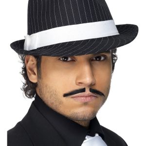 Deluxe Black Trilby Hat with White Pinstripe and White Band