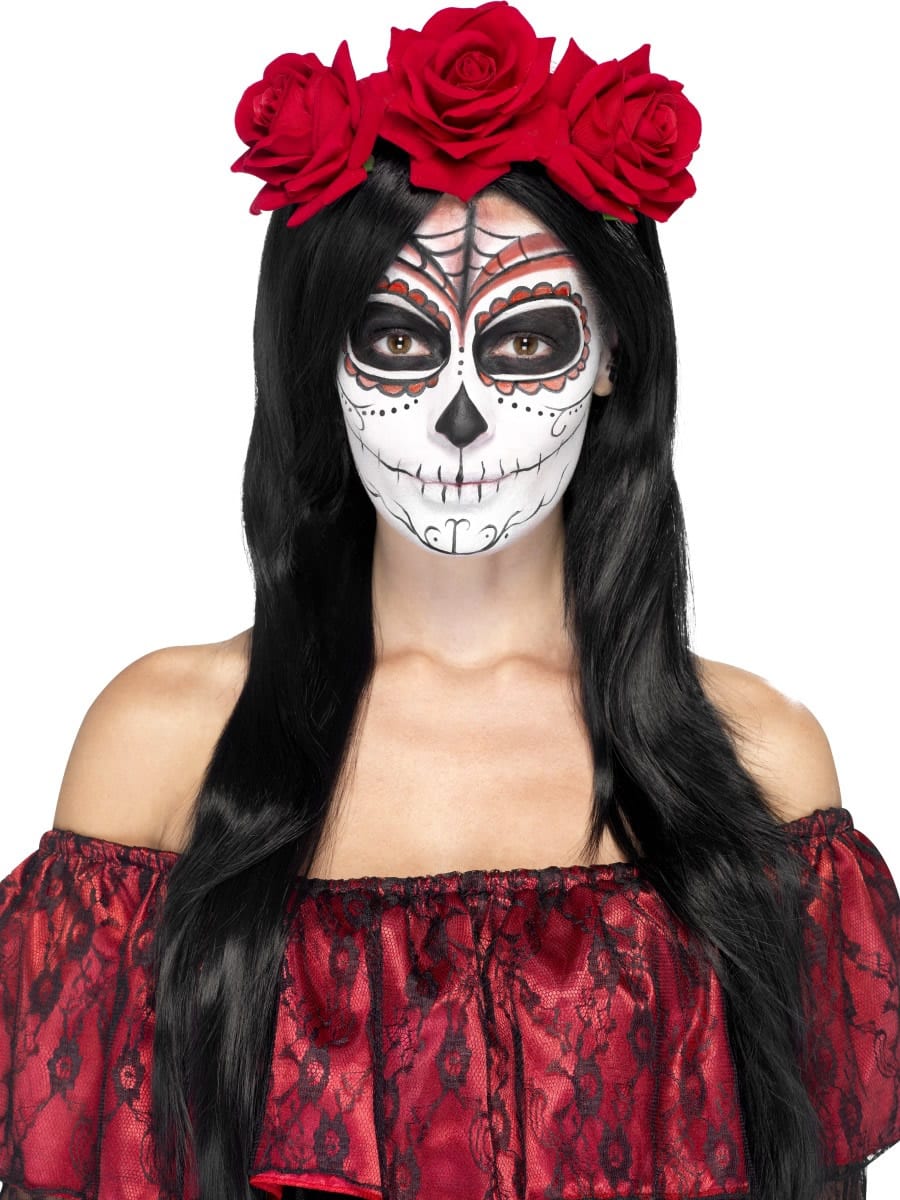 Day of the Dead Headband, with Red Roses