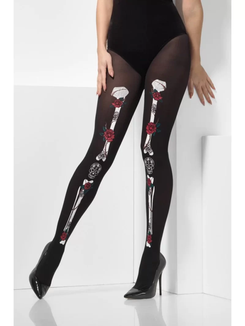 Day of the Dead Black Printed Opaque Tights