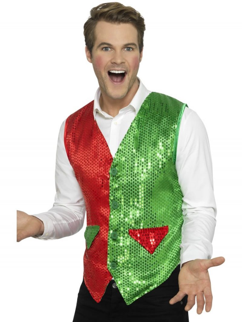 Sequin Elf Waistcoat Men's Christmas Fancy Dress Costume