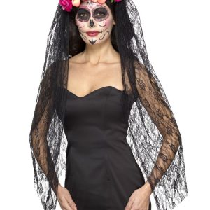 Day of the Dead Deluxe Headband with Veil