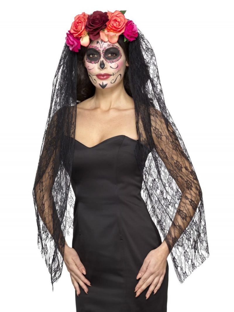 Day of the Dead Deluxe Headband with Veil