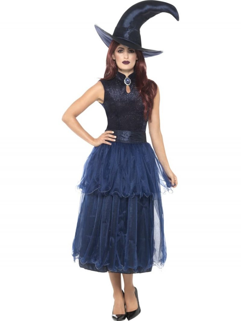 Deluxe Midnight Witch Ladies Halloween Fancy Dress Costume