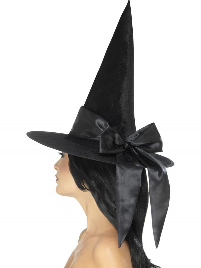 Deluxe Witch Hat, Black, with Black Bow