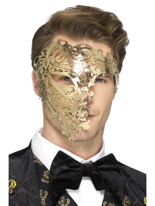 Deluxe Metal Filigree Phantom Mask, Gold