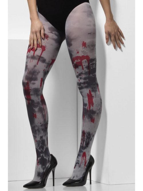White Opaque Tights with Blood Splatter & Zombie Dirt