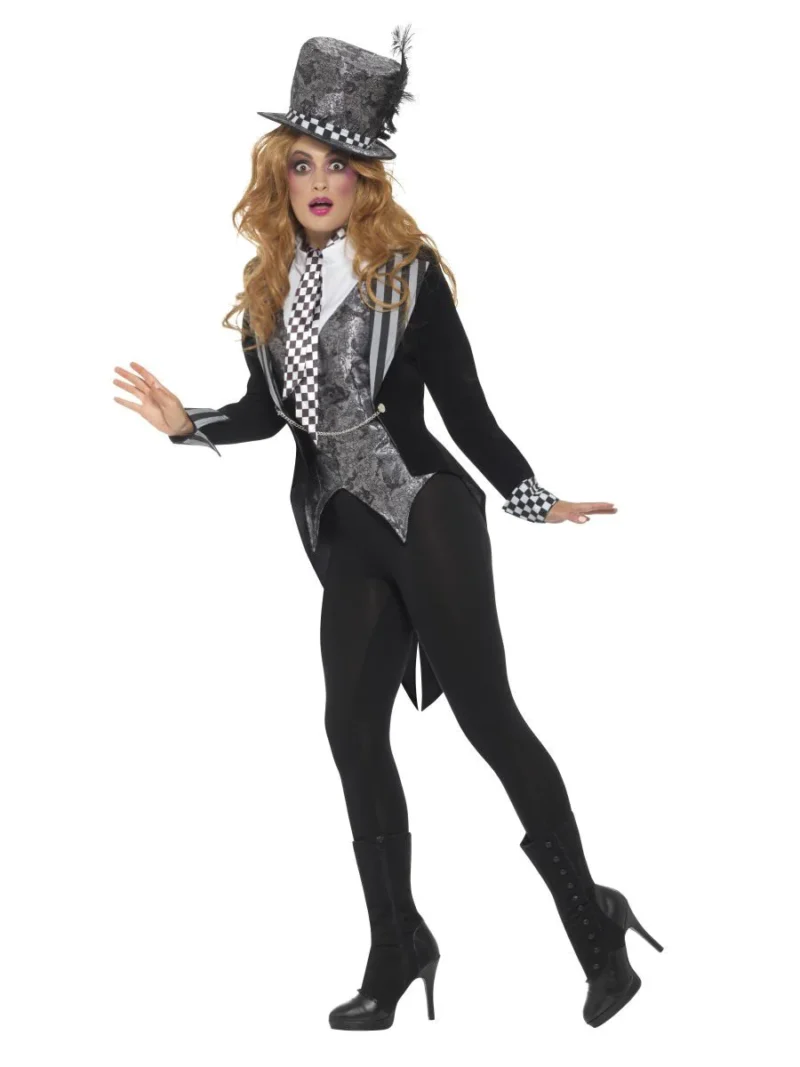 Deluxe Dark Miss Hatter Ladies Halloween Fancy Dress Costume - Image 2