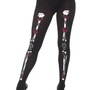 Day of the Dead Black Printed Opaque Tights - Image 2