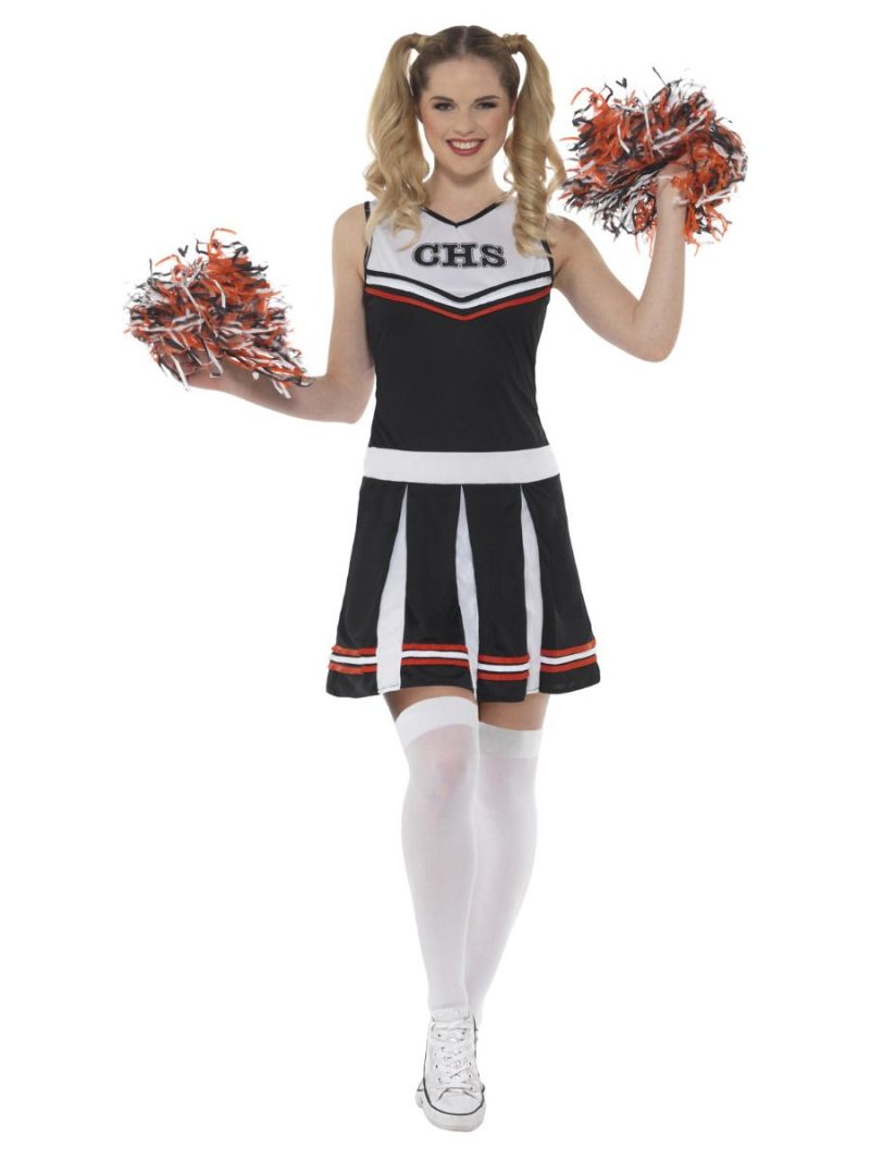 Cheerleader Black Ladies Fancy Dress Costume