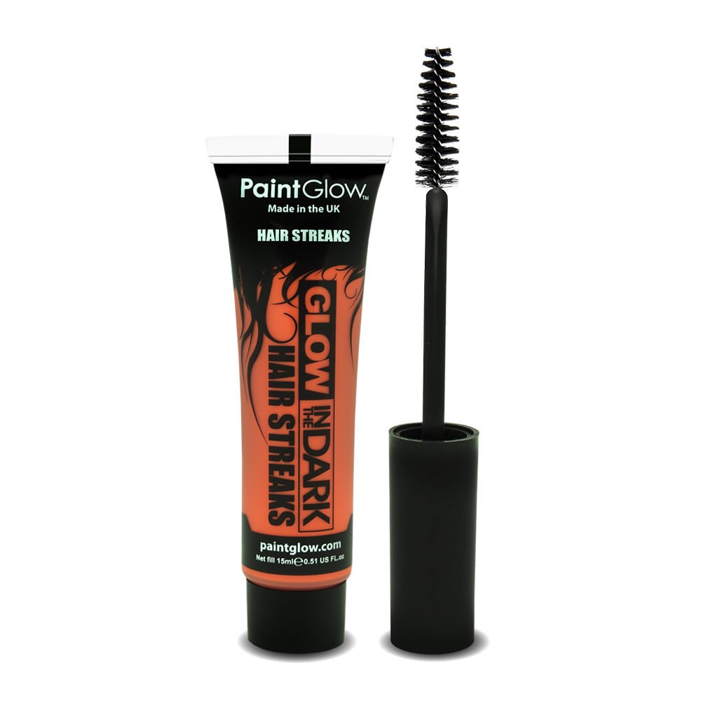 Glow in the Dark Hair Streaks Orange with Applicator Brush 15ml