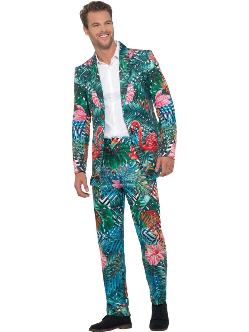Hawaiian Tropical Flamingo Suit Men's Fancy Dress Costume