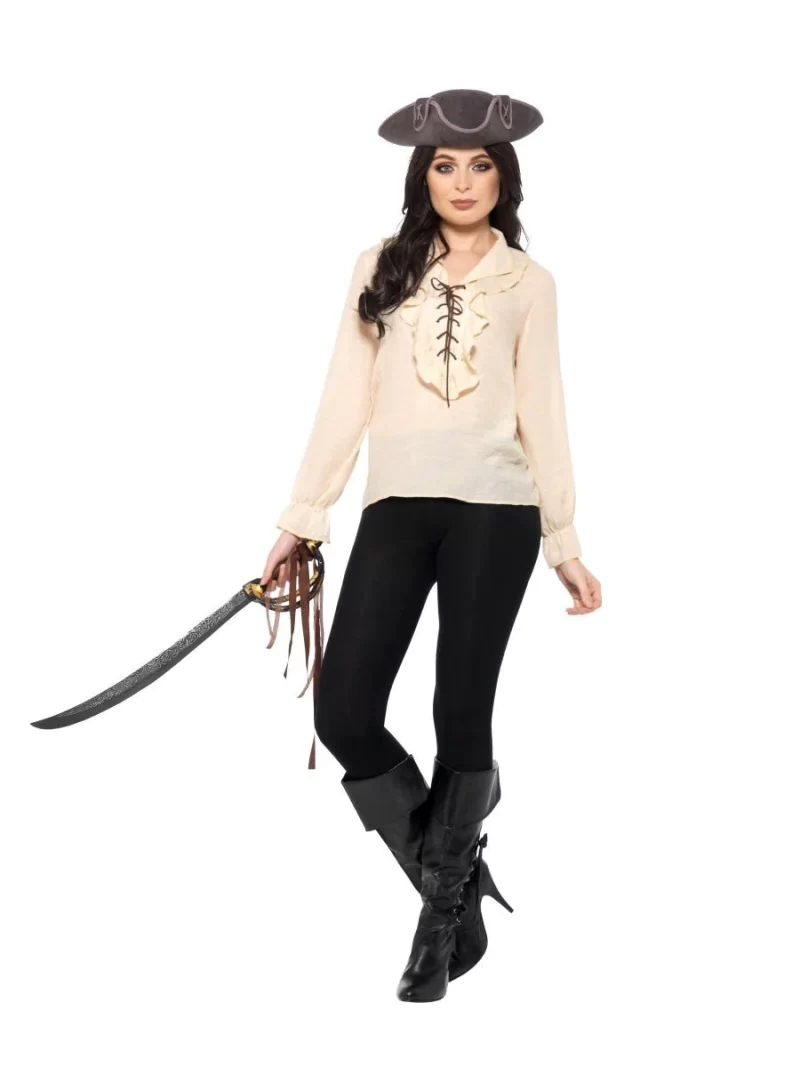 Pirate Shirt Ivory Men's Fancy Dress Costume - Image 2