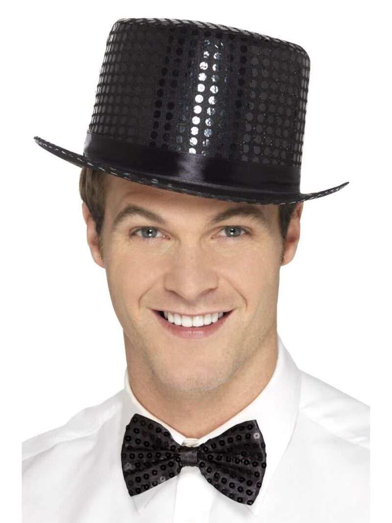 Sequin Top Hat Black
